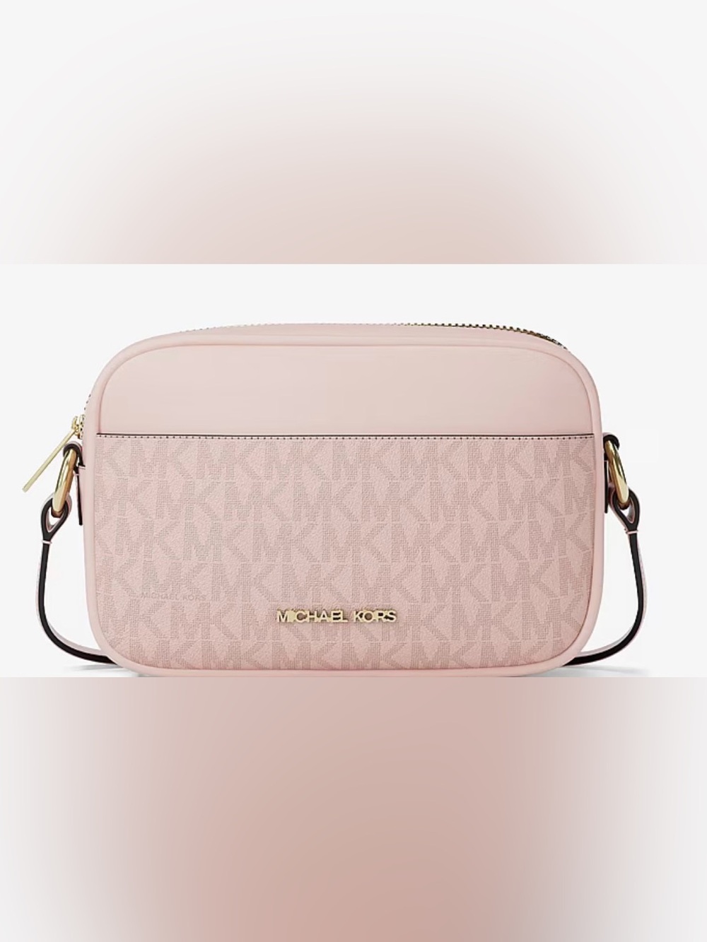 Michael Kors Blush Pink Signature Cosmetic Pouch with Gold Logo